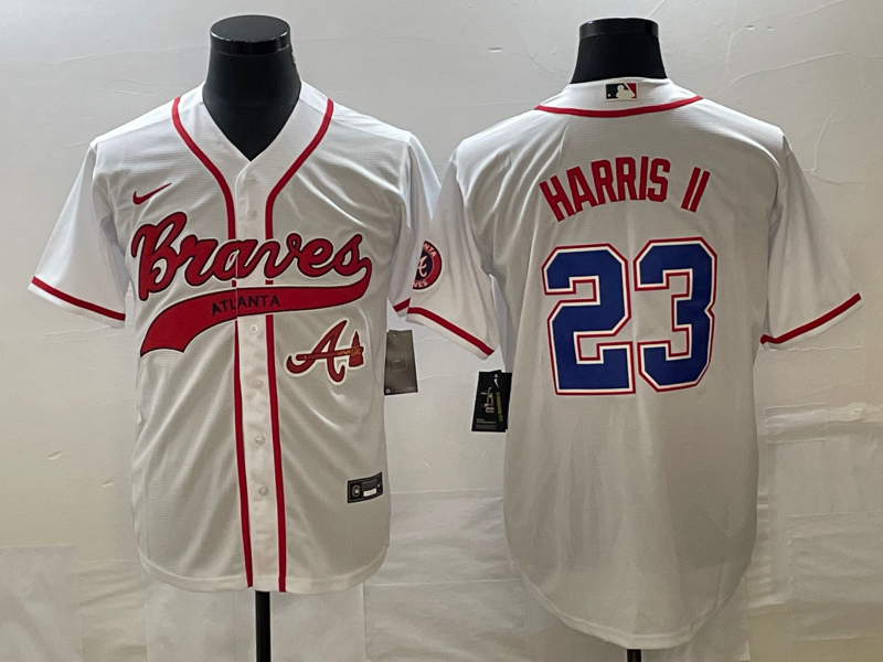 Men's White Atlanta Braves #23 Michael Harris II Cool Base With Patch Stitched Baseball Jersey
